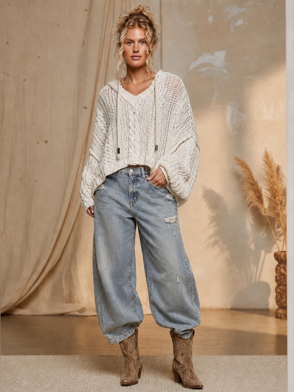 POL Chunky Cable Knot Pullover Hooded Sweater $88MSRP